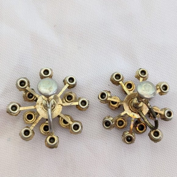 Vintage Aurora Rhinestone Screw Back Earrings - Picture 2 of 3